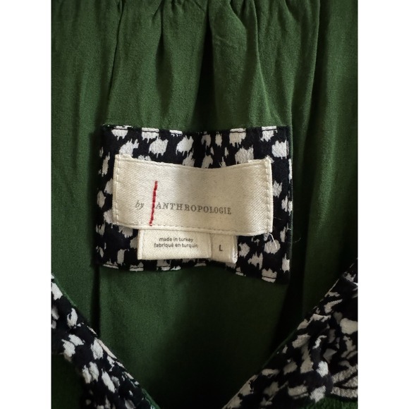 Anthropologie Tiered V-Neck Mini Dress Green Motif Floral Ruffle Layer L Boho - Picture 4 of 11